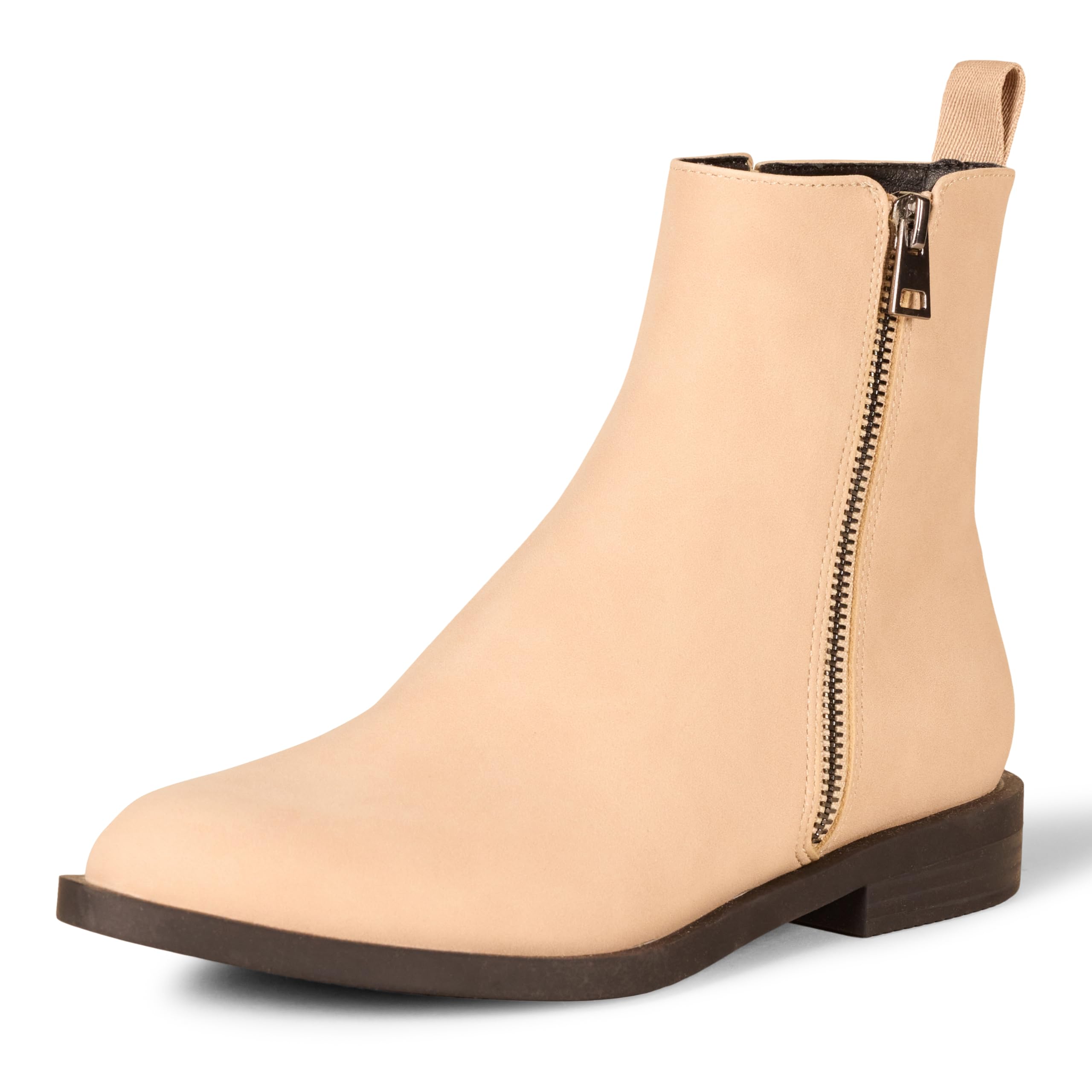 Amazon Essentials Women's Exterior Zip Flat Ankle Boot, Beige Faux Suede, 7 UK
