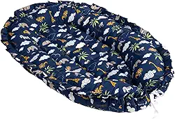 Ninho Redutor de Berço Para Bebê e Recém Nascido Com Regulador e Babado Portátil Macio e Acolchoado 100% Algodão Safari Marinho