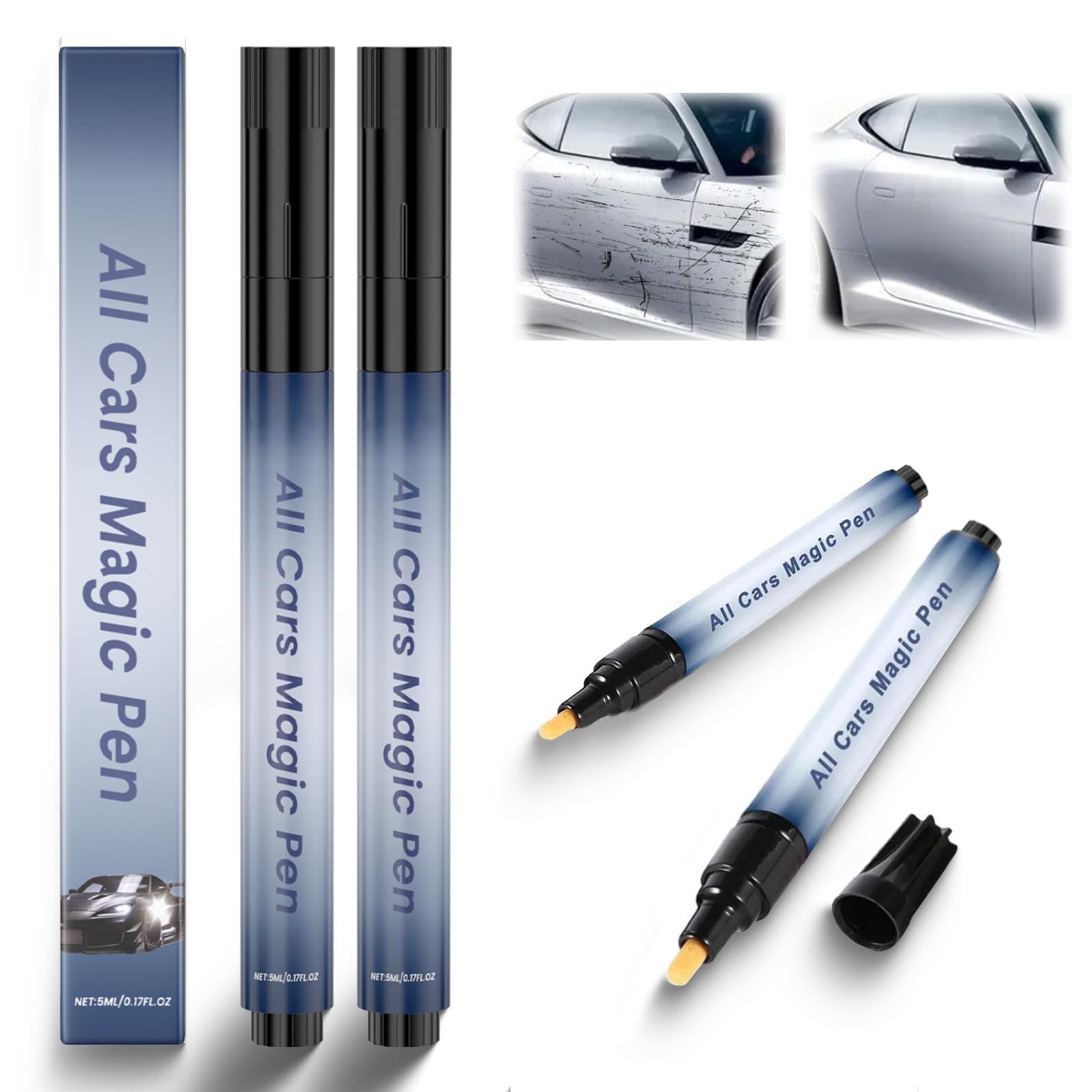 Luylmo 2 Stück Magic Car Scratch Removal Pen, All Cars Magic Pen, Car Scratch Repair Pens, Quick Solution for Scratches and Colour Damage, Weatherproof Paint Pens, Magic Paint Scratch Removal