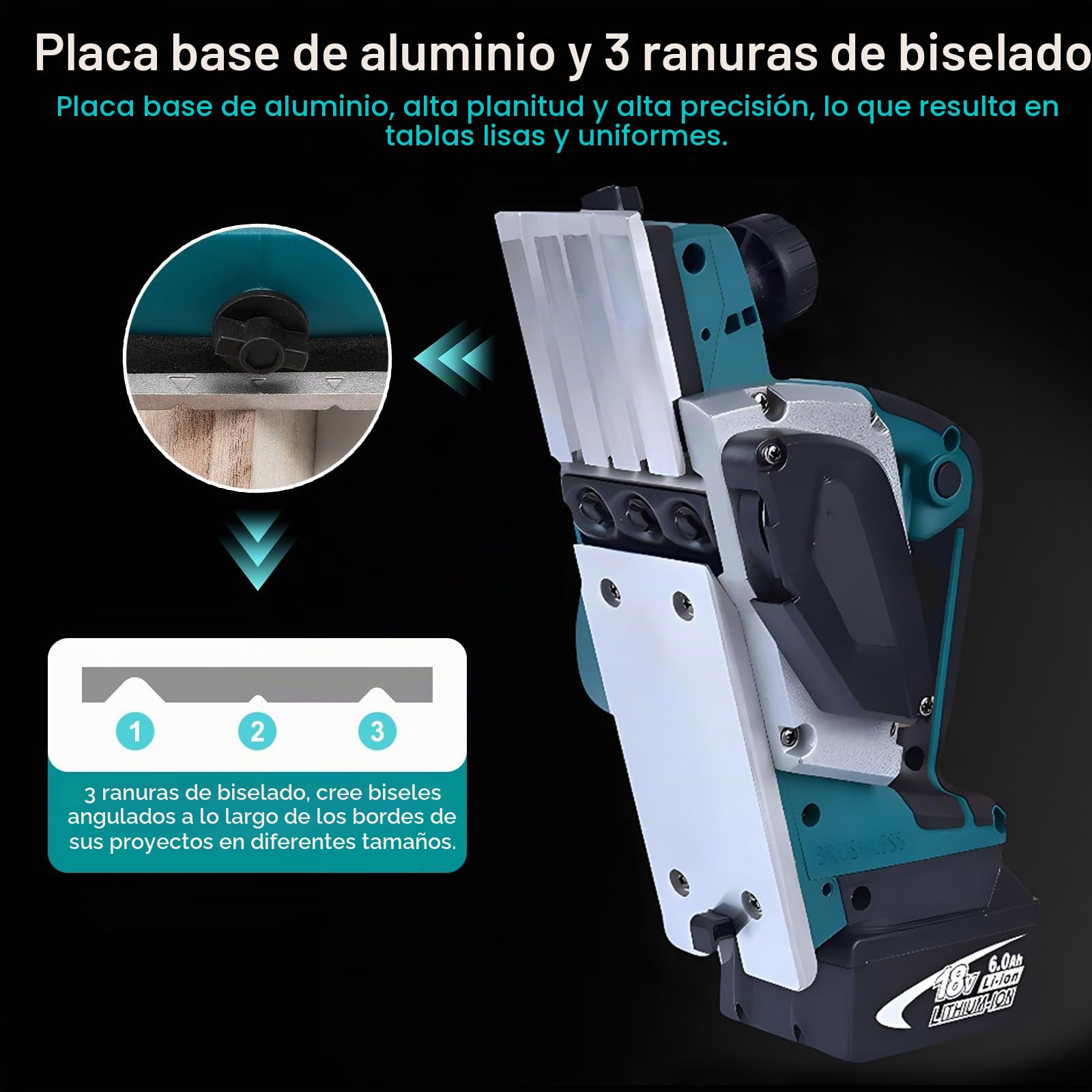 Cepilladora Eléctrica Inalámbrica compatible con Makita 18V Batería, 16500 RPM Cepilladora de Madera Portátil con Ancho de Cepillado 82 mm y Profundidad 2 mm, para Trabajar la Madera, Carpintería