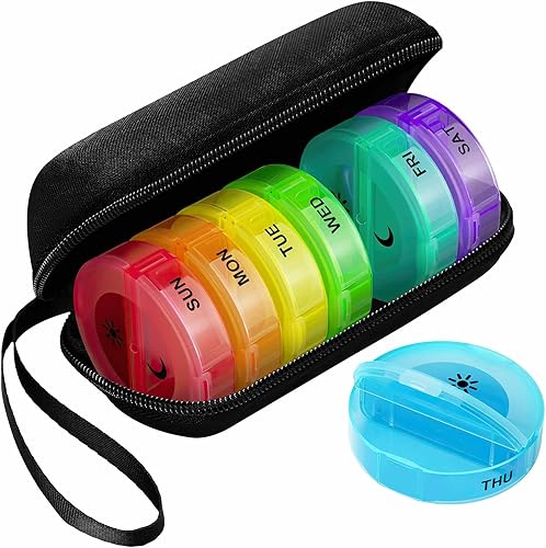 Barhon Organizador de pastillas 2 veces al día, pastillero semanal de 7 días con bolsa de tela con cremallera, organizador de medicamentos diario