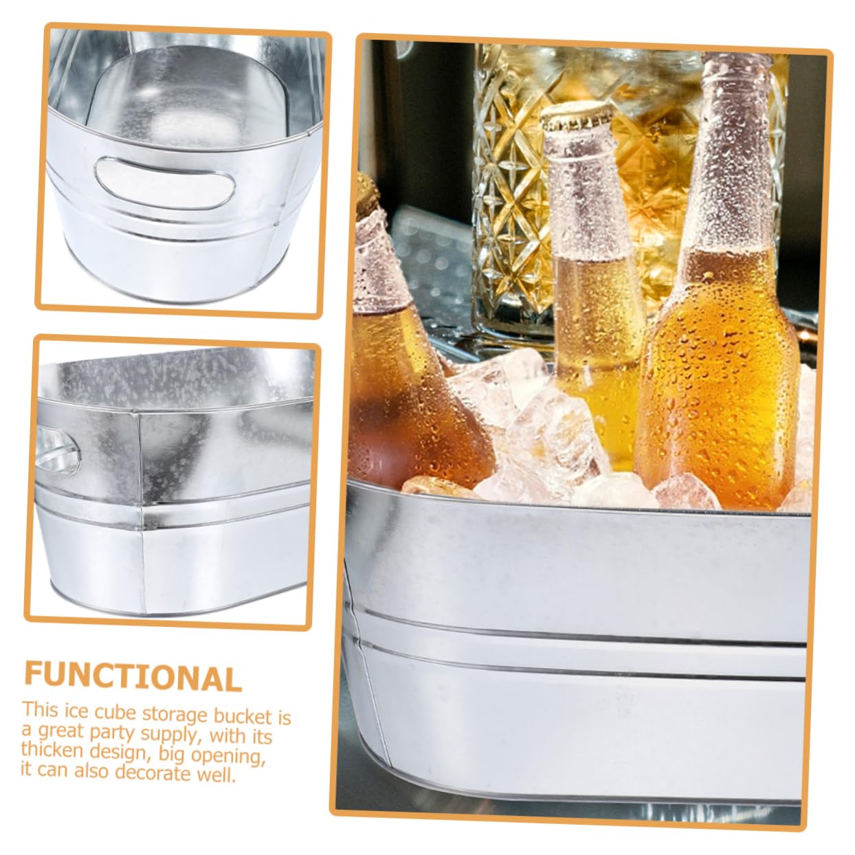 Cubeta de Hielo de Acero Inoxidable 15l, 2 Piezas para Bar | Color Plata, Asa Robusta y Diseño Reforzado, Gran Abertura para Cerveza y Botella de Vino en Fiesta o Club
