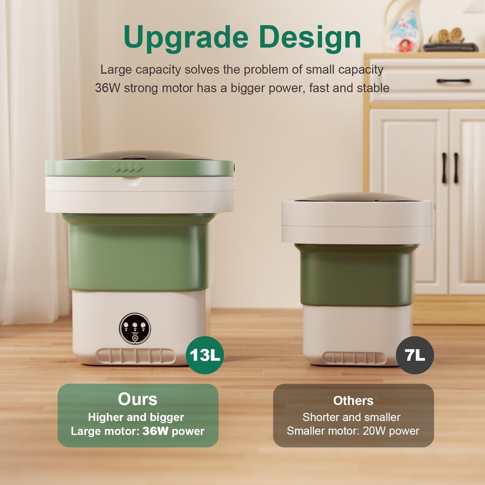 Lavadora portátil de 13 L, mini lavadora plegable de gran capacidad y secadora giratoria con limpieza profunda de ropa interior, ropa de bebé y ropa pequeña (verde)