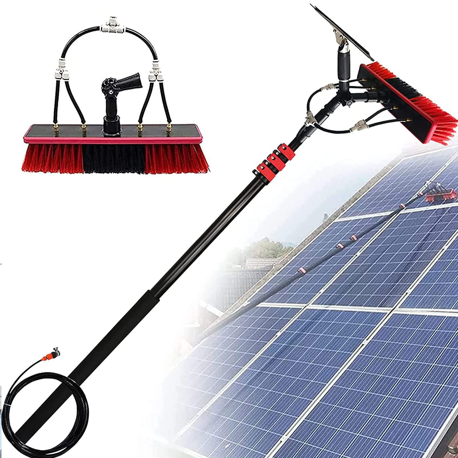 GTHTUHFD Water Fed Pole Kit, 12-39Ft Adjustable Window Cleaning Pole With Squeegee, 180° Rotatable Brush Head Telescopic Cleaning Brush Outdoor Glass Solar Panel,36Ft/10.8M,20FT/6M