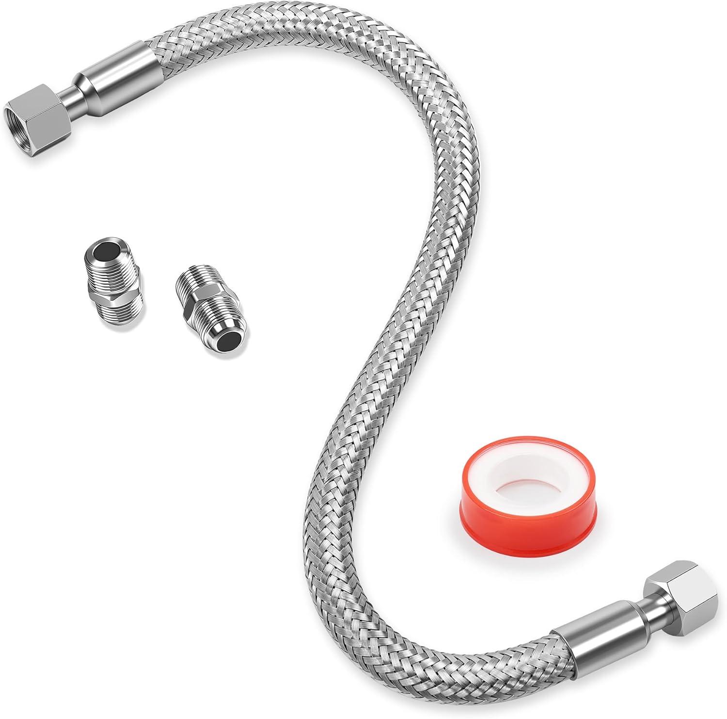 1/4" x 20" Flexible Compressor Jumper Hose – Corrugated Stainless Core, Braided Cover, 870 PSI, 1/4" NPT Swivel Male Ends