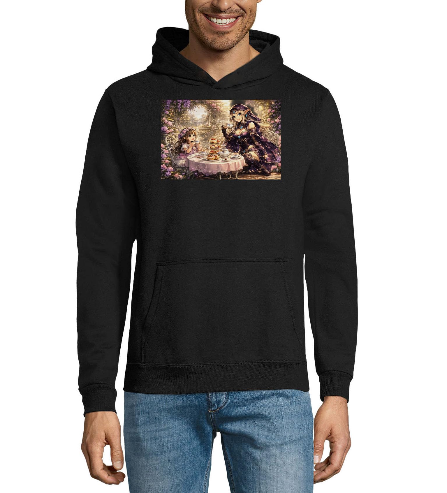 Zaczarowany ogród herbata impreza unisex mieszanka bawełny bluza z kapturem bluza z kapturem czarna