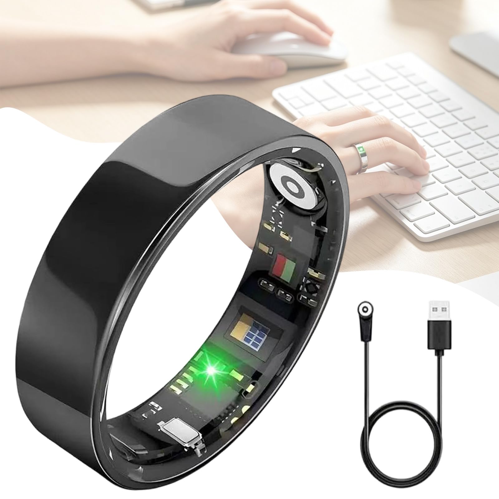 Smart Ring Health Tracker, Anillos de Salud Portátiles con Seguimiento del Sueño, con Contador de Pasos, Seguimiento de Calorías, Rastreador de Sueño, Anillo Black-13#