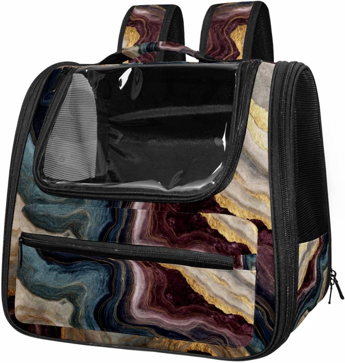 Portable Travel pet Backpack Carrier Hamster Bag Small Dog cat Carrier Breathable Hang Bag, Marble Pattern