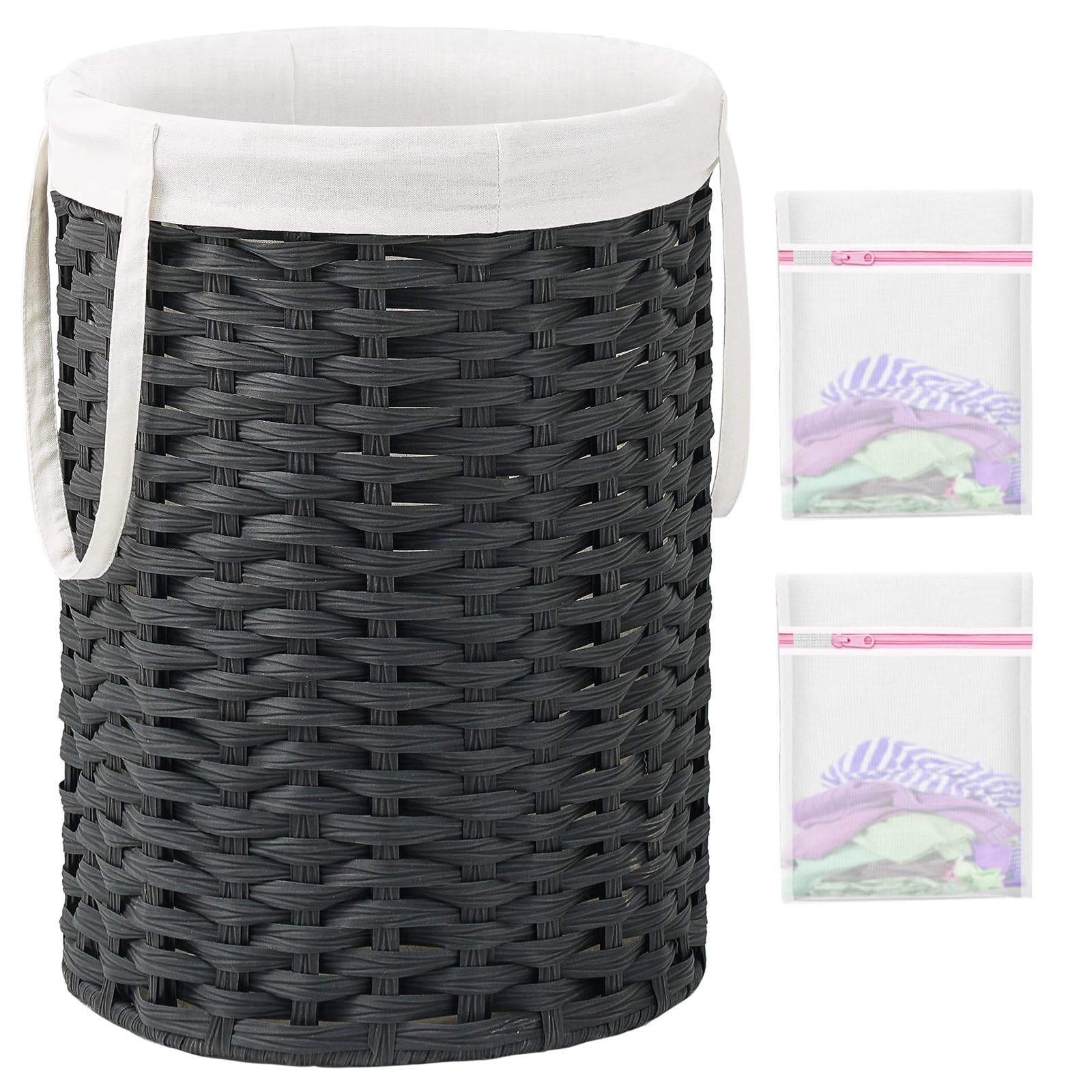SETVSON Laundry Hamper Laundry Basket Round 19.0 Gal (72 L) Handwoven Rattan Hamper, Large Wicker Laundry Hamper with Removable Laundry Bag Handles 2