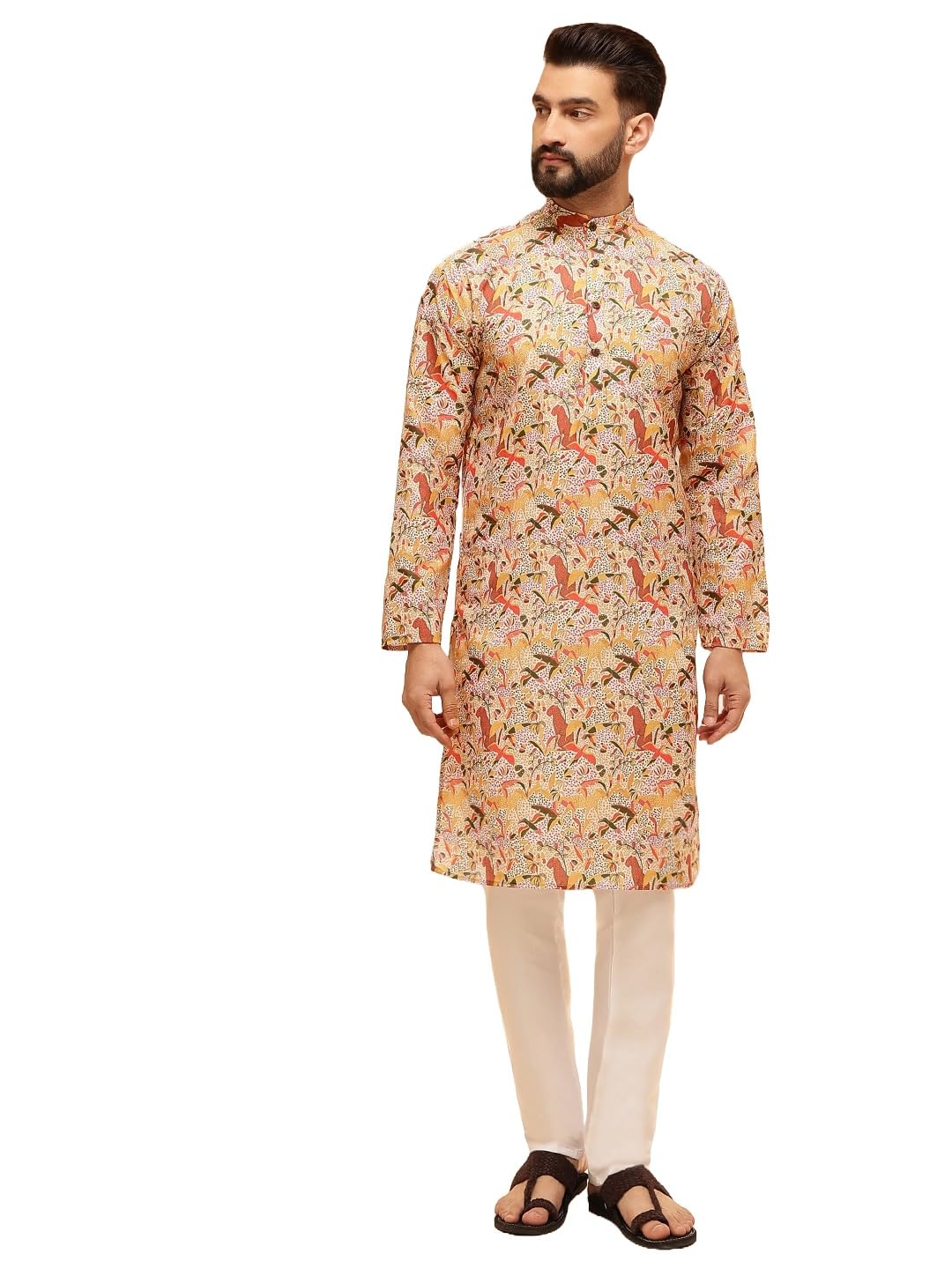 Men’s Festive Kurta Pyjama Set – Cotton Linen Kalamkari Print-image-41