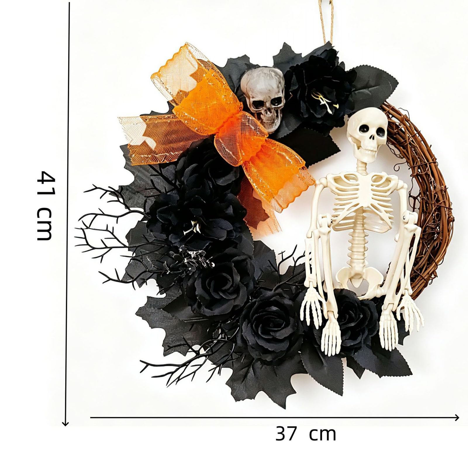 Wieniec Halloween z Pozującą Figurką Szkieletu na Drzwi Frontowe