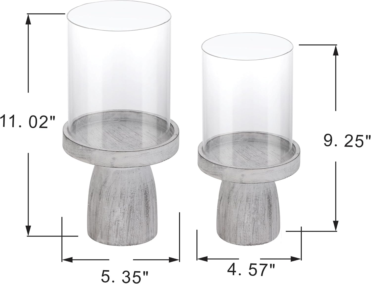 4" & 5" Glass Hurricane Candle Holders with Distressed White Solid Wooden Base in Set of 2, Decorative Centerpiece for Home, Coffee Table, Fireplace Mantel, Wedding, Modern Farmhouse Style image 2