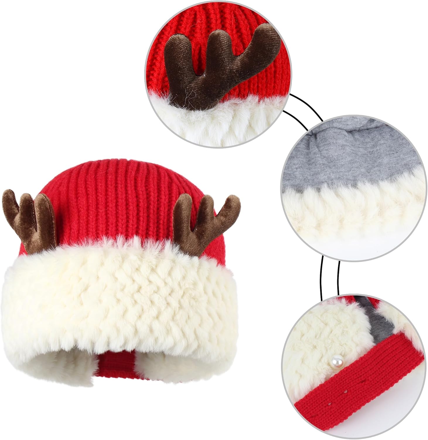 U Scinan Women's Winter Beanie with Reindeer Antlers, Soft Acrylic Blend Lined, Warm Christmas Hat - Image 6