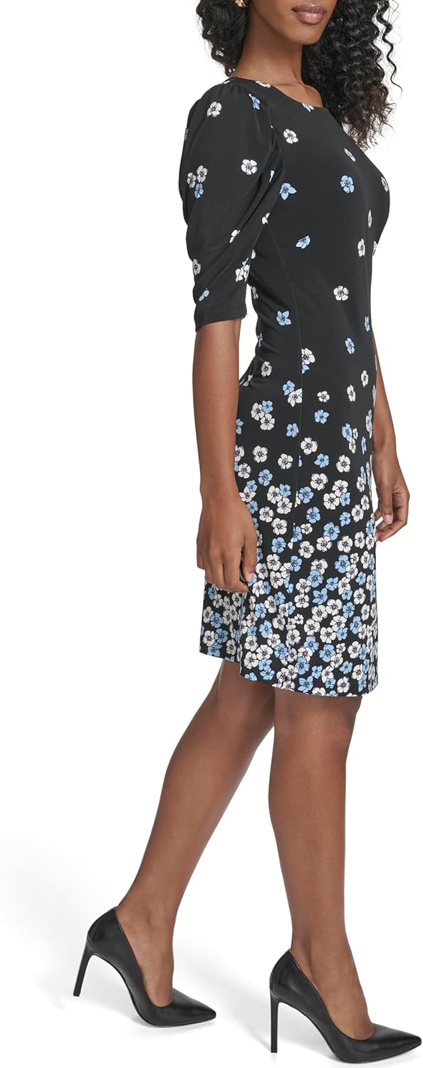 Tommy Hilfiger Womens Short Ruched Sleeve Boat Neck Shift Mini Dress - Image 2