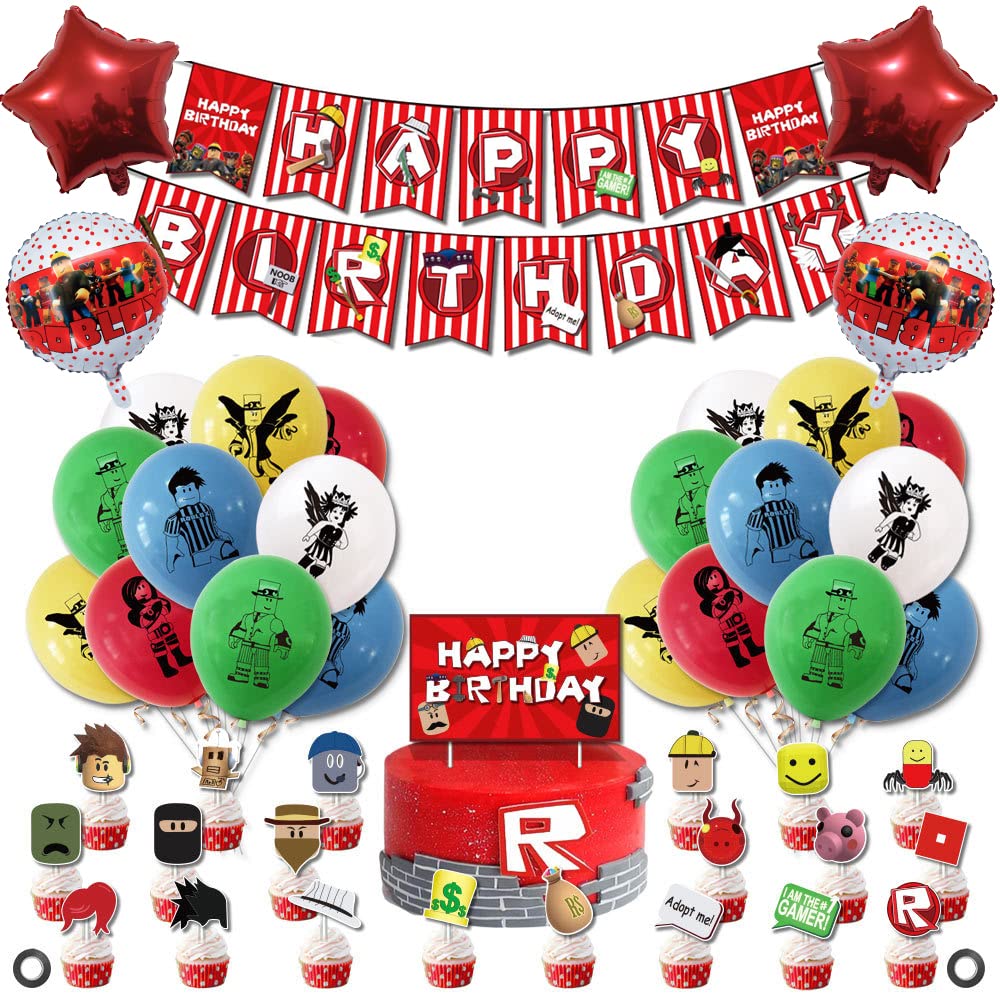 Party Corner - Robloxx 2 Birthday Party Supplies, Video Game Party Decorations include Birthday Banner Balloons