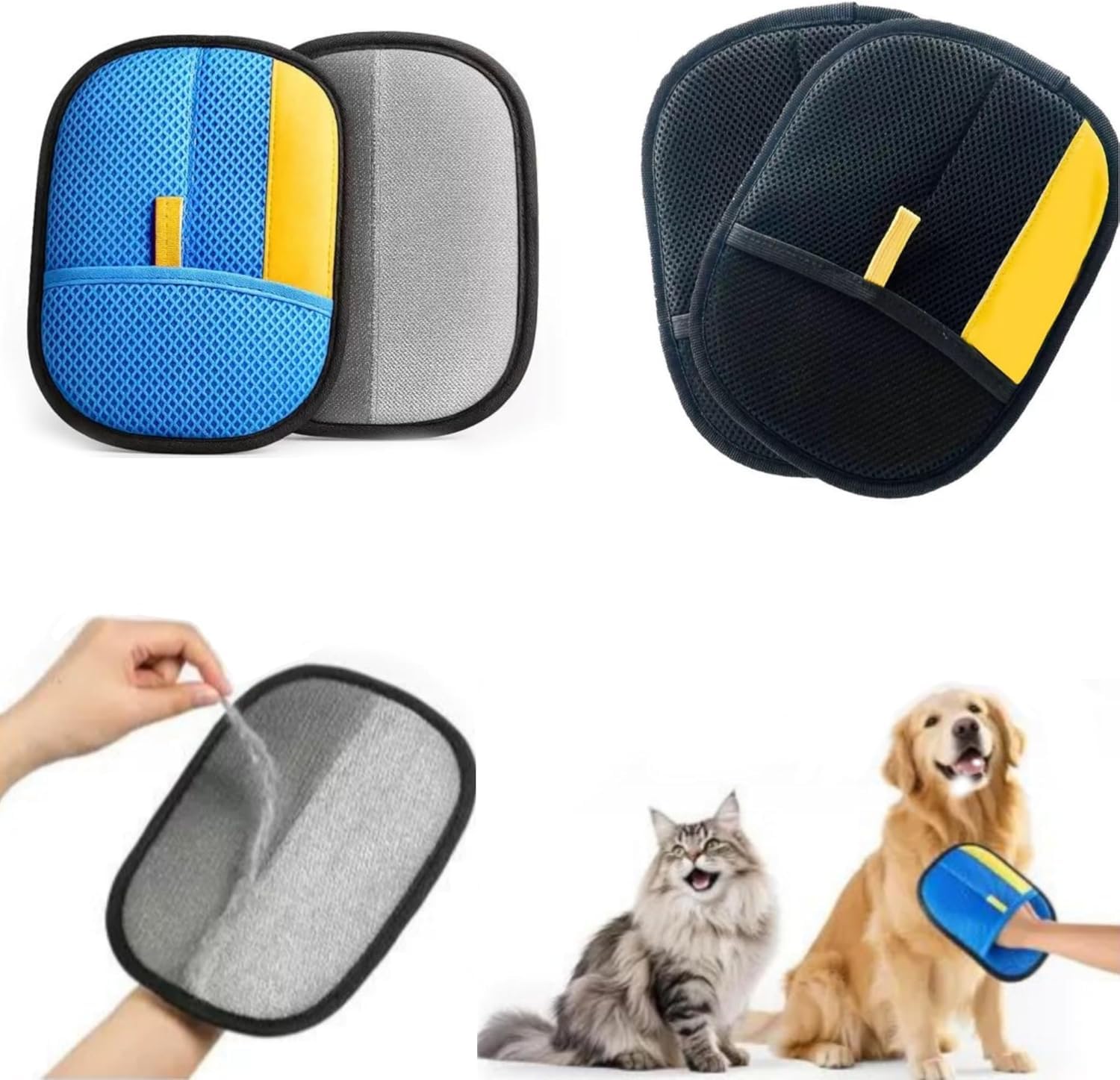 Pet Hair Removal Gloves for Cats Dogs Pack of 4 2 Blue 2 Black Reusable Pet Grooming Deshedding