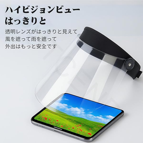 [PUTCENDI] レインバイザー クリアバイザー 防水カバー 調整可能 顔が濡れない 紫外線防止花粉対策 通気性メッシュ 男女兼用 - 3