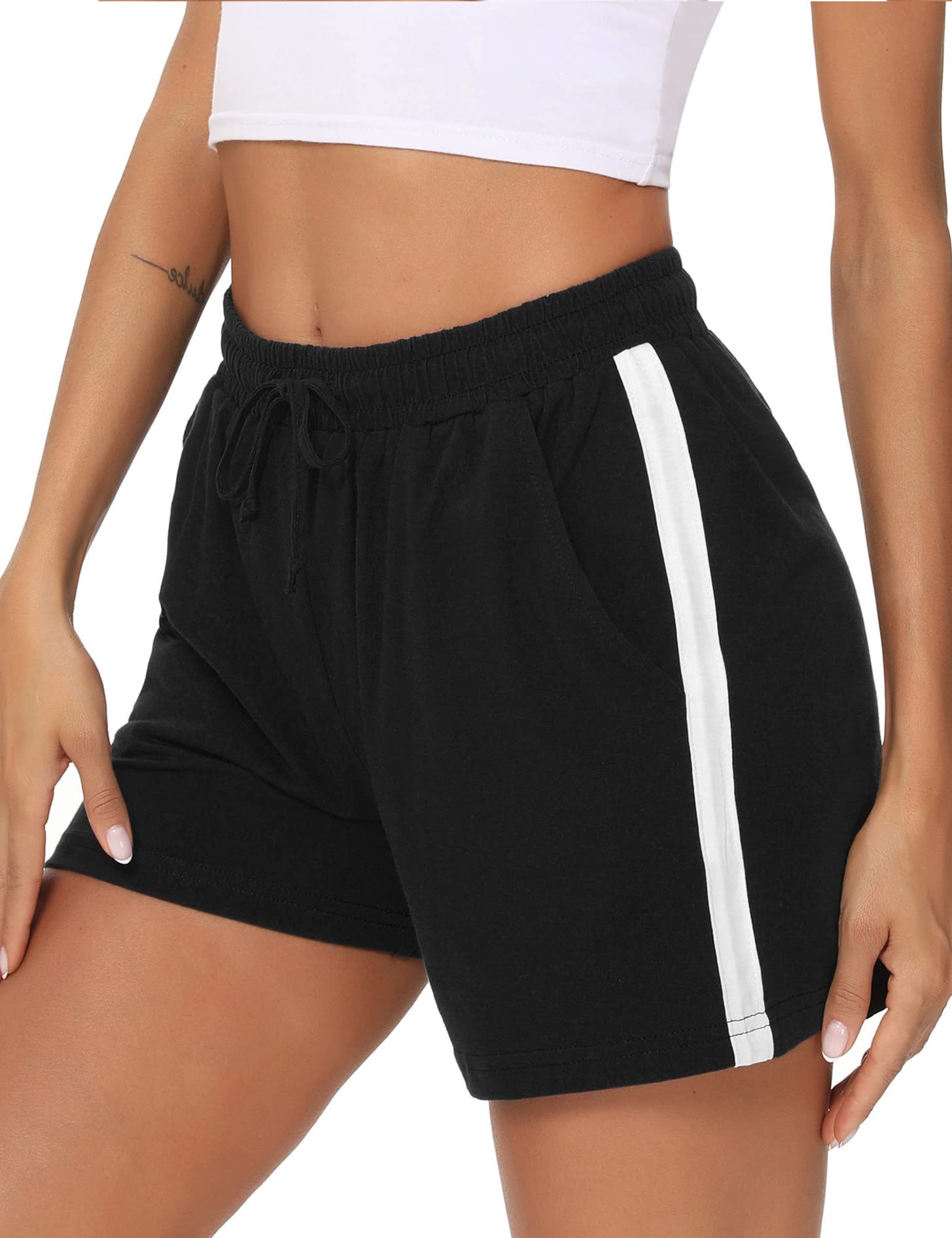 Litherday Damen-Lauf-Shorts, lässige Baumwolle, Sport, athletische Hose, Yoga, Fitnessstudio, Shorts, Trainingshose, Lounge-Sweathose, Kordelzug