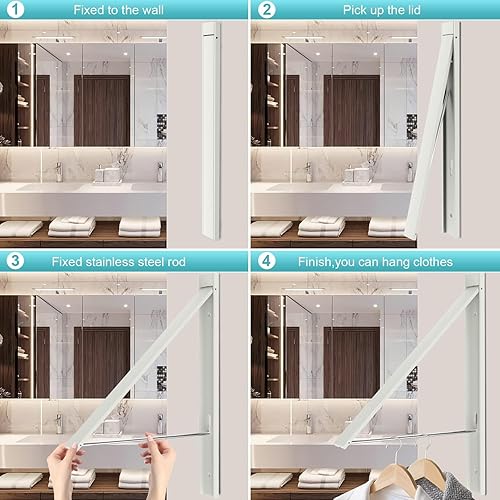 Miniatura 9 de Tendedero plegable para interiores, organización del cuarto de lavado, estantes de secado montados en la pared, estante de secado de ropa plegable,