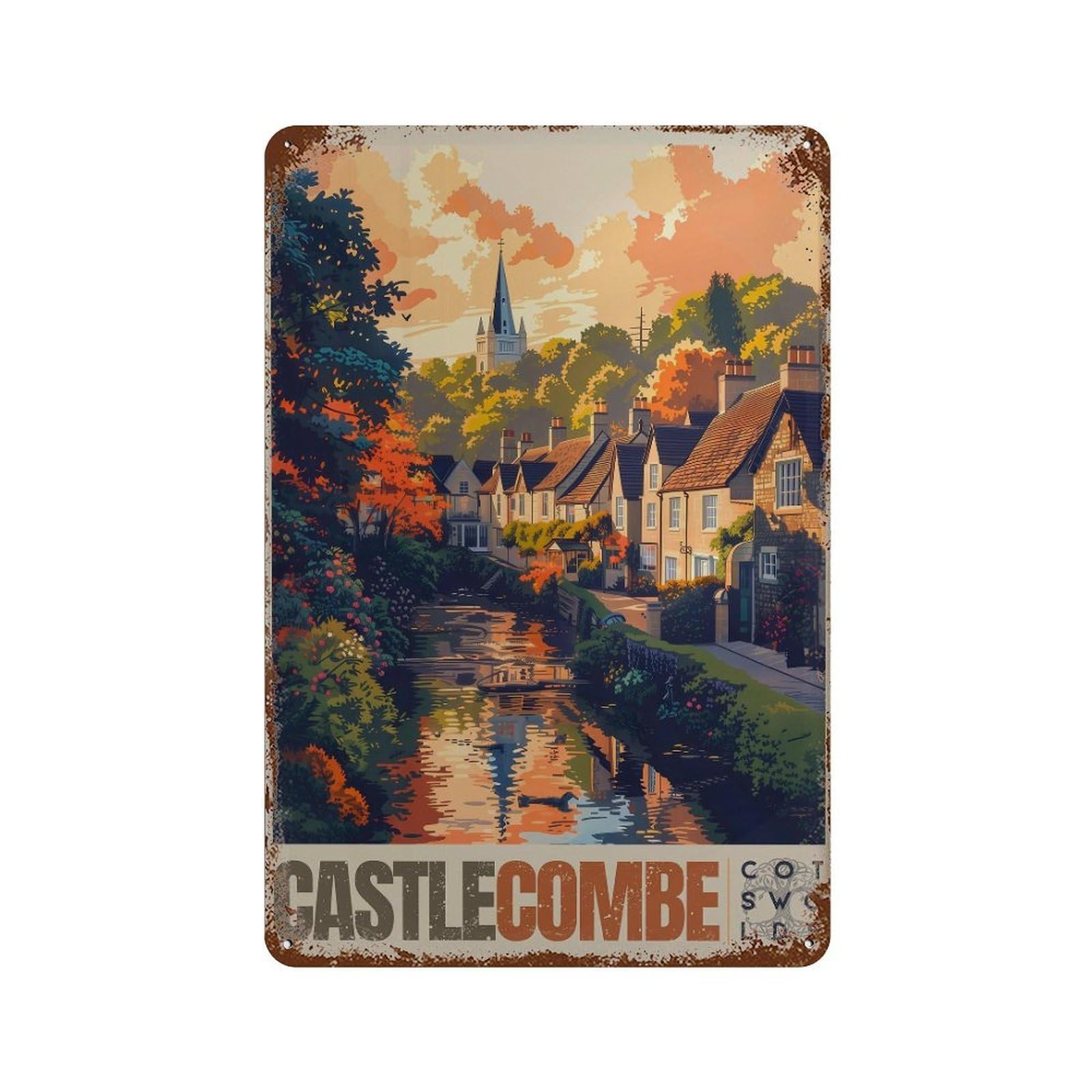 xiaoxiaoshen Castle Combe England Cotswolds UK Wall Decor Art Metal Tin Poster Modern Home Decor Art Home Bar Shop Decorations Vintage Sign 30x20cm