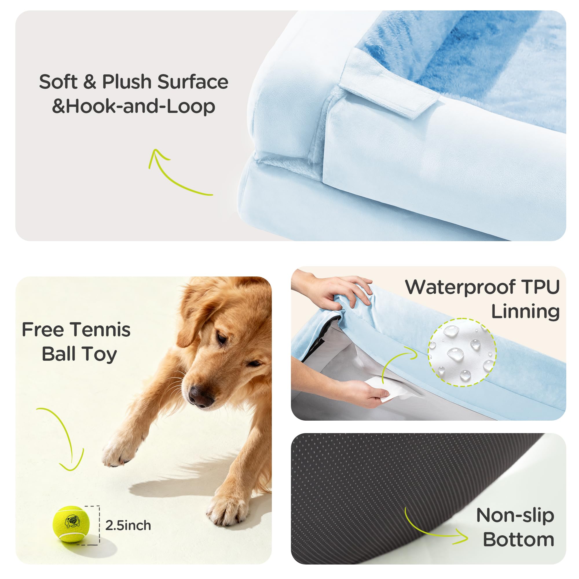 Orthopedic Dog Bed for Extra Large Dogs, XXL Waterproof Egg Crate Memory Foam Pet Bed Bolsters with Removable Washable Cover & Non-Slip Bottom, Tennis Ball Toy, 45x35 - image 6