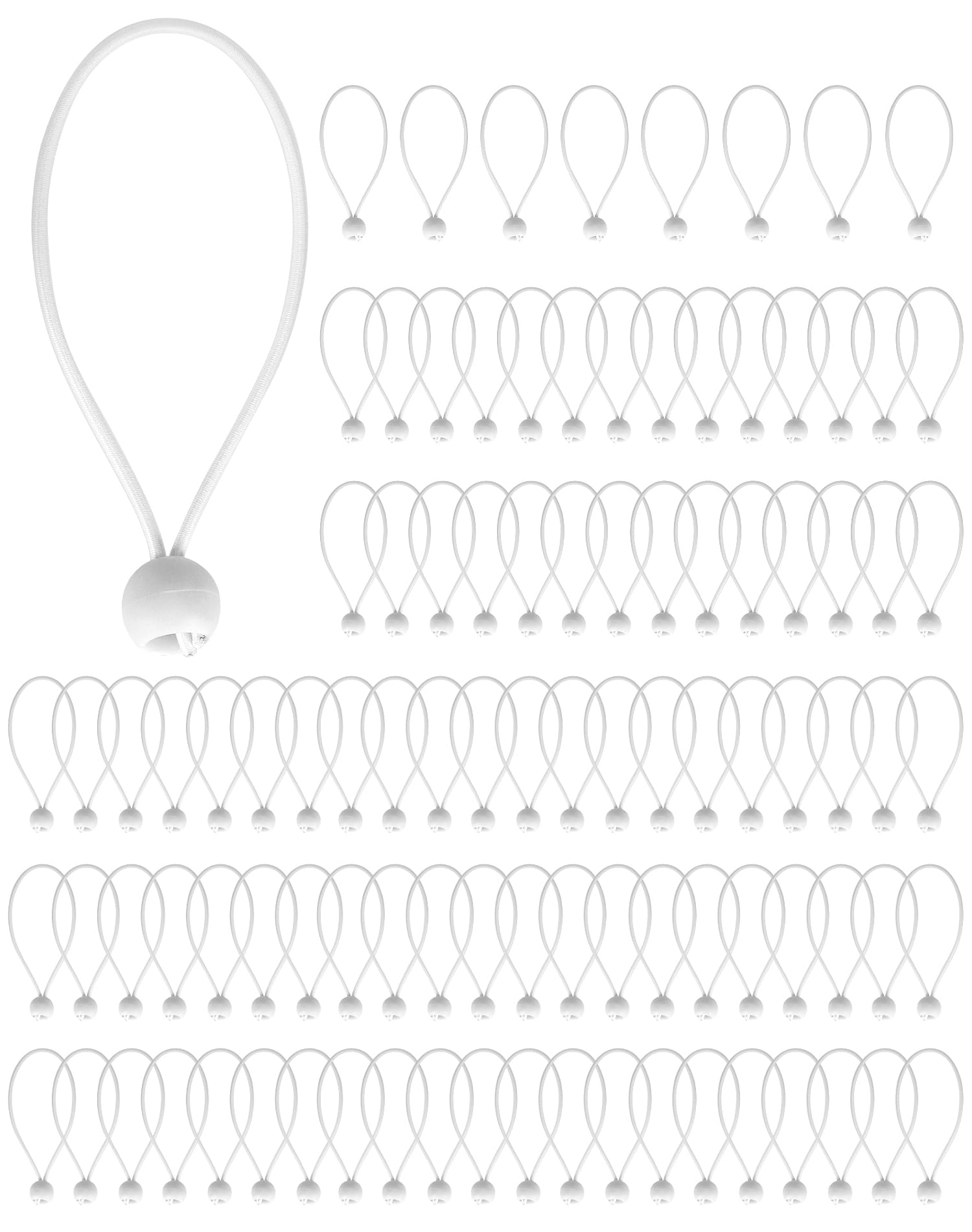 QWORK® 100 pièces tendeur élastiques avec Boules, 15 cm, tendeur en Caoutchouc Blancs, adaptés pour Les tentes de Camping, Les bâches, Les bannières, Les Articles ménagers.