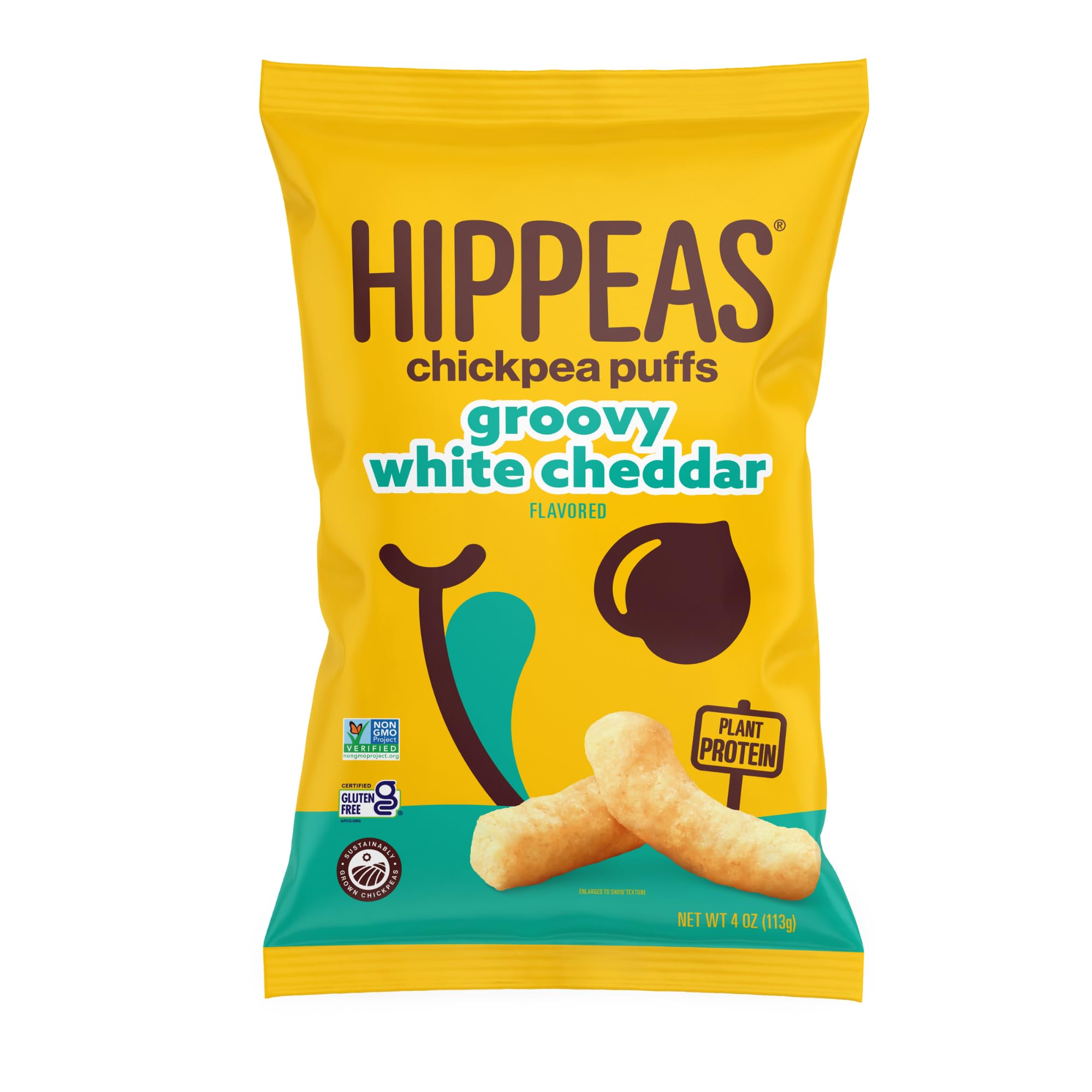 Hippeas Chickpea Puffs, Vegan White Cheddar, 4 Ounce (Pack of 1), 4g Protein, 3g Fiber, Vegan, Gluten-Free, Crunchy, Plant Protein Snacks