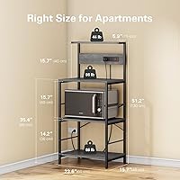 Vista 12 de Estante para panaderos con 3 tomas de corriente, soporte de microondas de 4 niveles con almacenamiento, estante de cocina independiente de 23.6