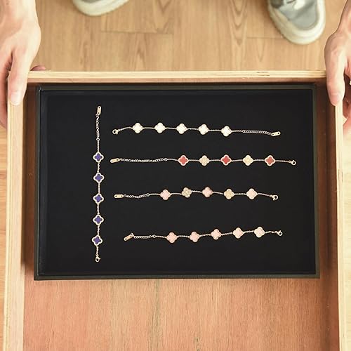 Miniatura 7 de JETEHO Bandeja de joyería de terciopelo negro para cajones, bandeja de exhibición de joyas negra, bandejas apilables para joyas, bandejas