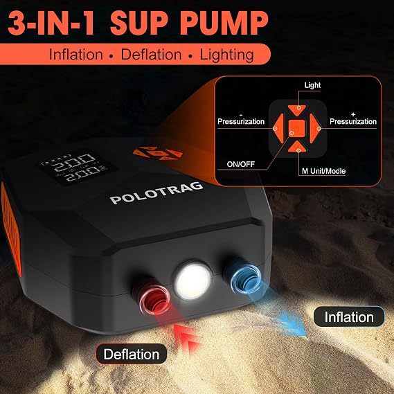 Electric Paddle Board Pump Rechargeable, 20PSI SUP Pump 12000mAh Paddleboard Pump with Inflation & Deflation, Auto-Off, Portable Air Pump for Inflatables, Kayak and Air Mattress