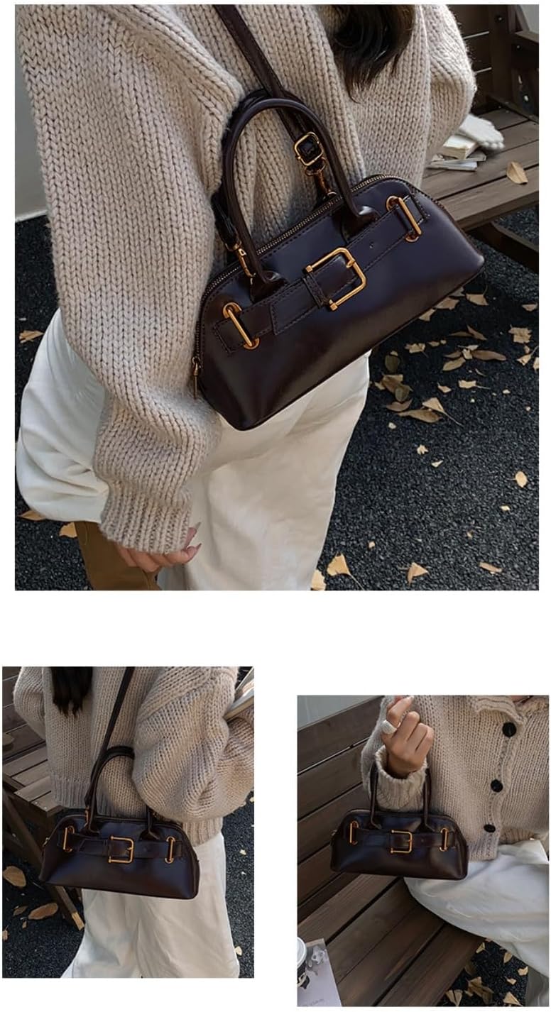 Women Suede Tote Bag Shell Leather Crossbody Shoulder Bag Minimalist Korean Style with Belt Buckle Design - Image 4