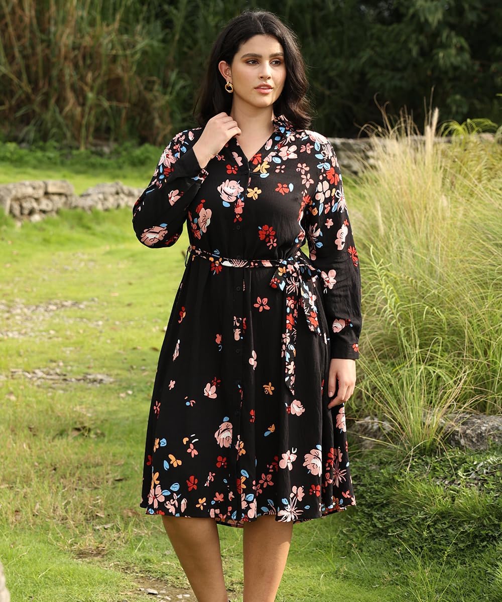 RITERA Plus Size Dresses for Curvy Women Long Sleeve Midi Casual Shirt Dress V Neck Button Down Work Dress with Pocket XL-5XL - Image 5