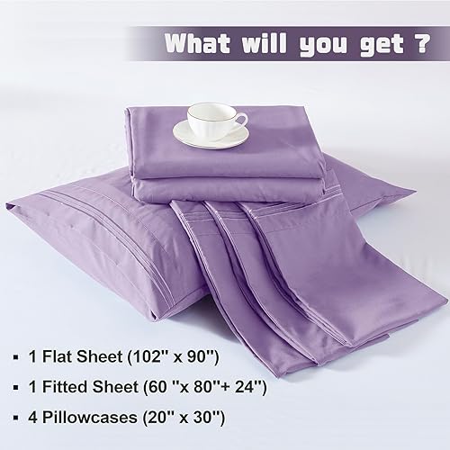 Vista 74 de Homiest Juego de sábanas de bolsillo extra profundo, 6 piezas suaves de color burdeos, sábanas de bolsillo profundo de 18 a 24 pulgadas, juego