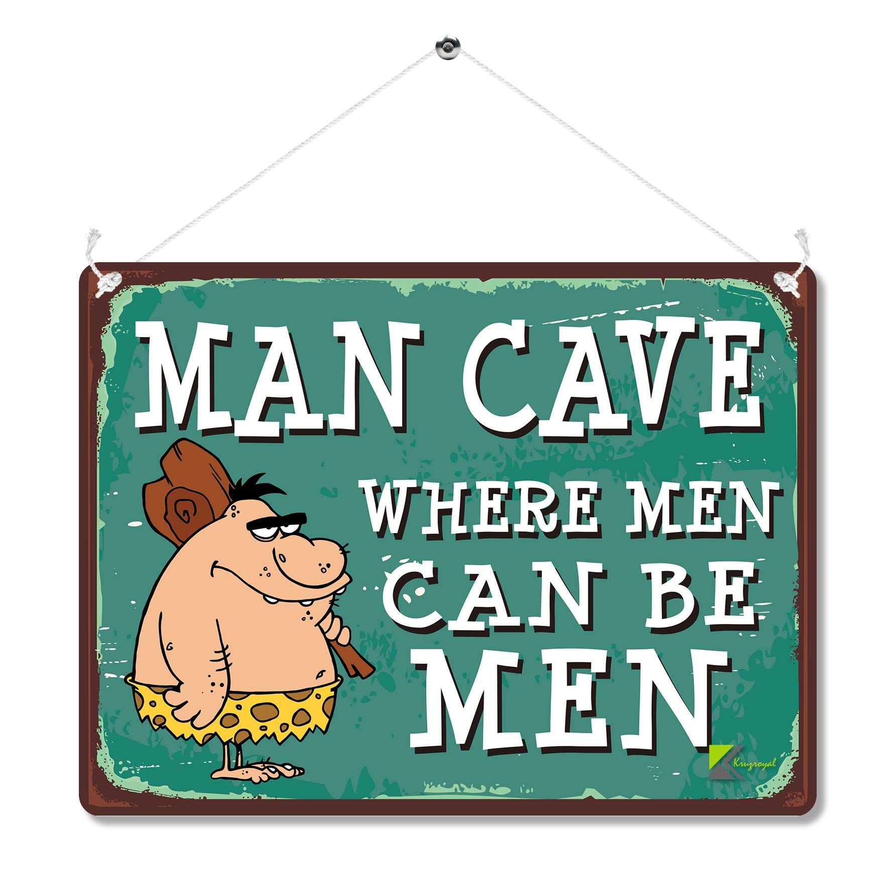 Kruzroyal Funny Man Cave Metal Wall Sign, Where Men Can Be Men Novelty Plaque Gift, Humorous Retro Vintage Tin Decor for Garage or Garden Shed, 20x15cm with Hanging String