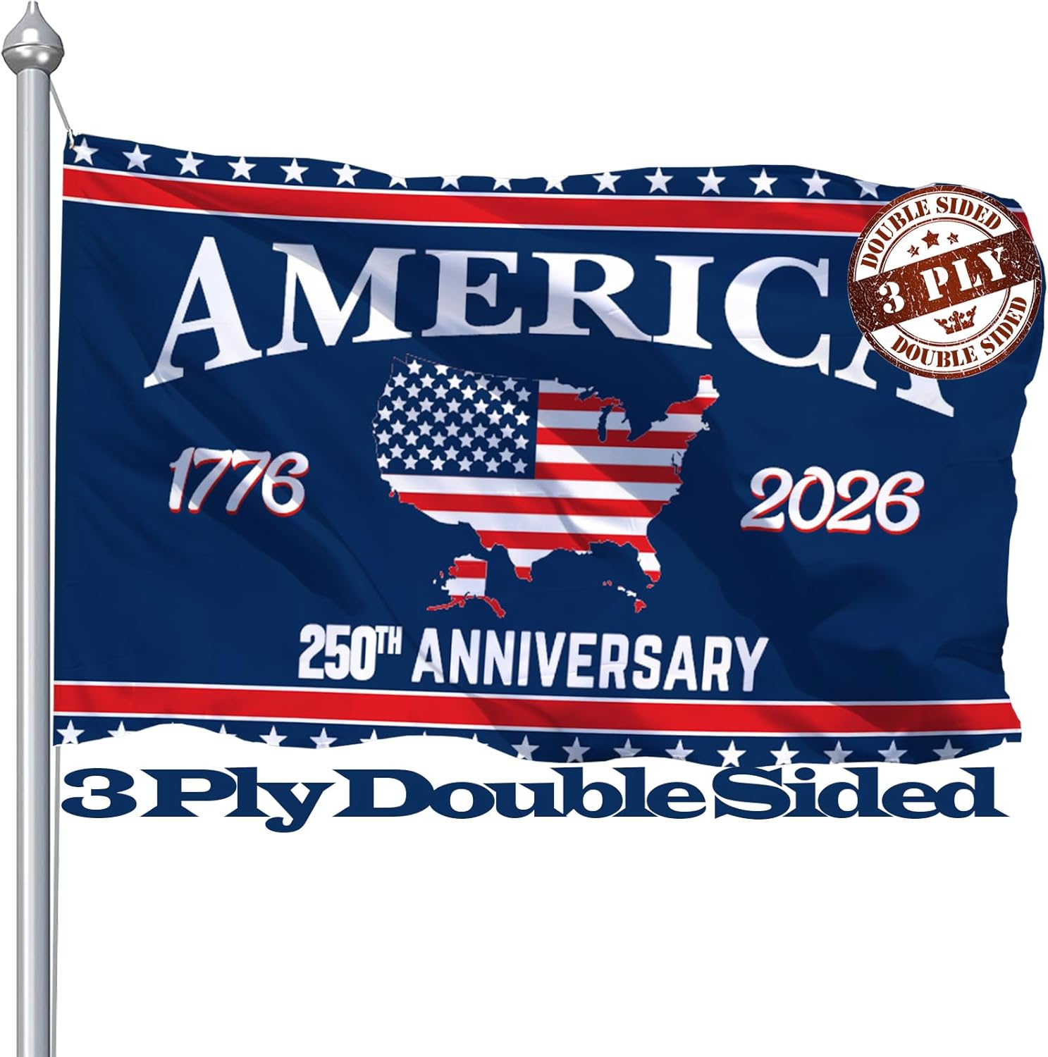 250 Anniversary Usa Flag 3x5 Outdoor, Double Sided 250th Anniversary Flags for Outside, Big 250th Year American Birthday Flag Banner for Party Yard Garden Wall Decoration