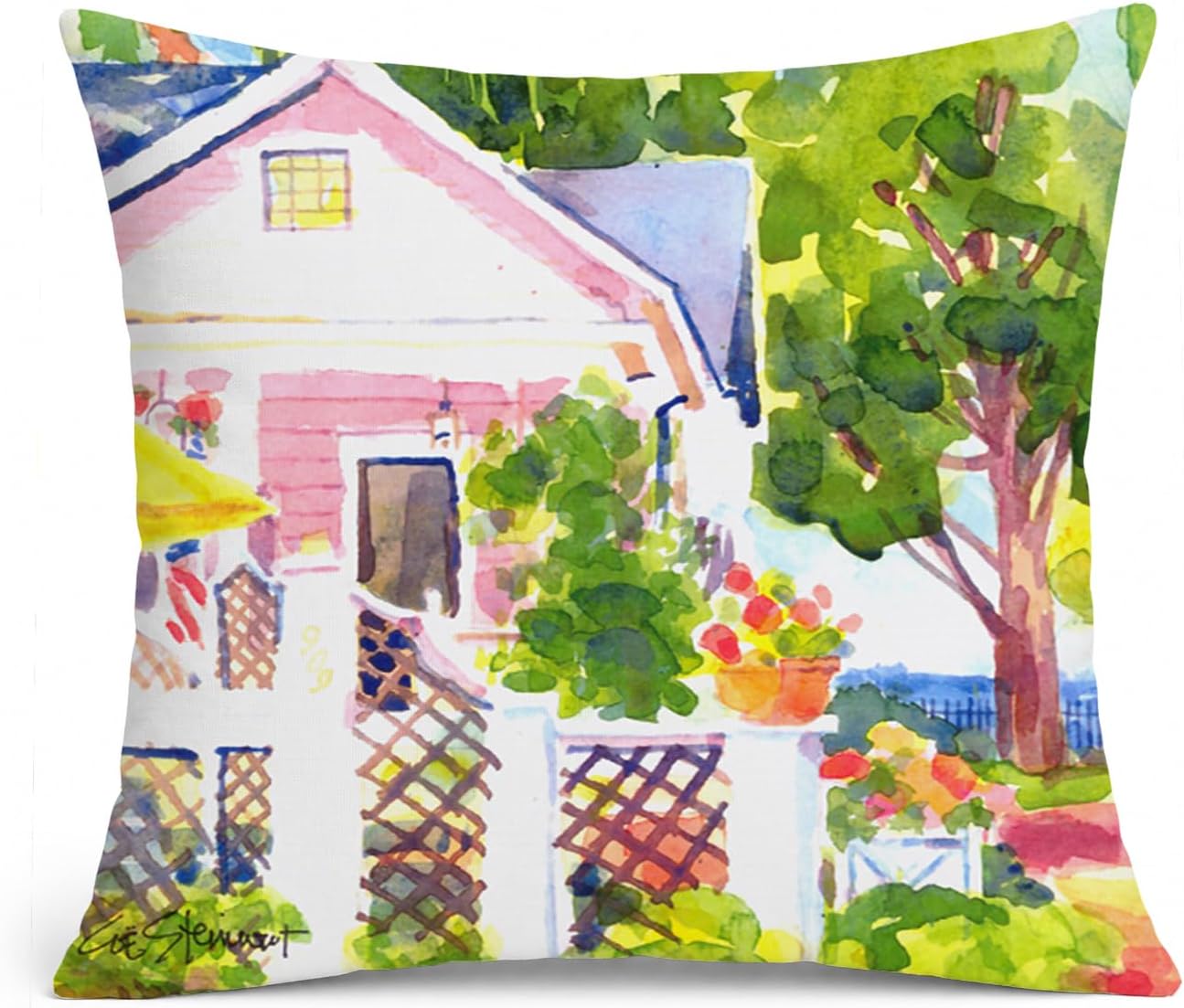 Caroline's Treasures 6130PW1414 White Cottage at The Beach Fabric Decorative Pillow Machine Washable, Indoor Outdoor Decorative Pillow for Couch, Bed or Patio, 14Hx14W image 4