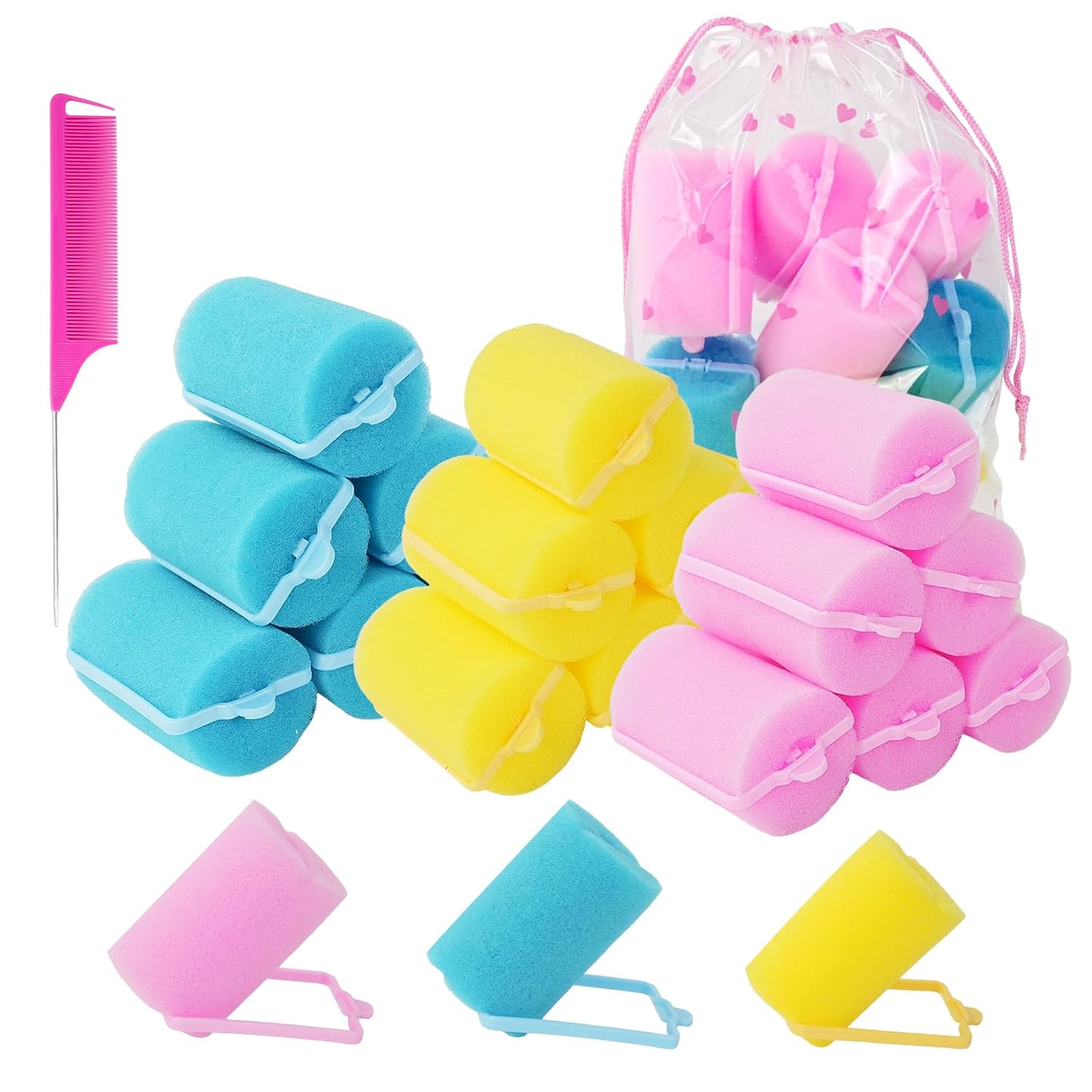 WRENYZK 18 Foam Sponge Hair Rollers with Comb & Storage Bag image 2