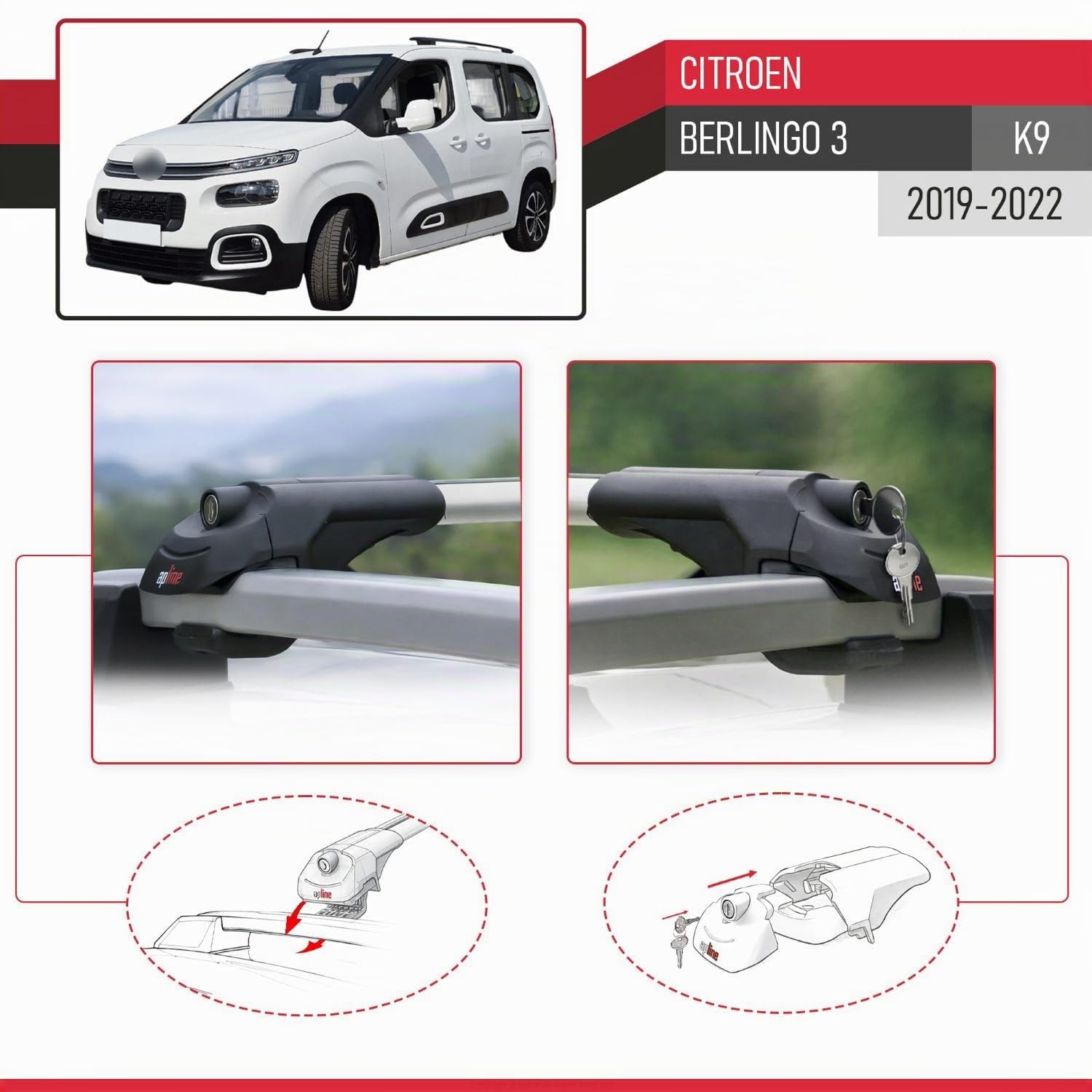 Compatibile con Citroen Berlingo 3 (K9) 2019-2022 Ace-1 Barre Tetto Portapacchi Auto Barre Portatutto Grigo Alluminio 2 Barre