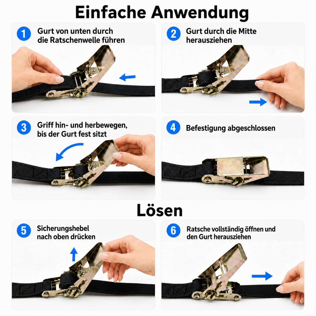 4 Stück 15m Lange 25mm breit Spanngurte mit Ratschenschloss, 800 kg | Ratschengurte Set Zurrgurte mit Ratsche Befestigungsriemen Verstellbare Befestigungsriemen für Feste Ladung, Schwarz