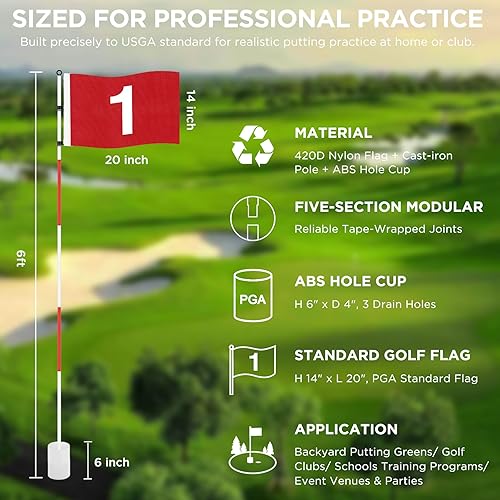 Miniatura 2 de KINGTOP - Juego de putting green de golf profesional, con mástil con bandera y hoyo, 6 pies, campo de golf para patio trasero, diseño portátil de 5