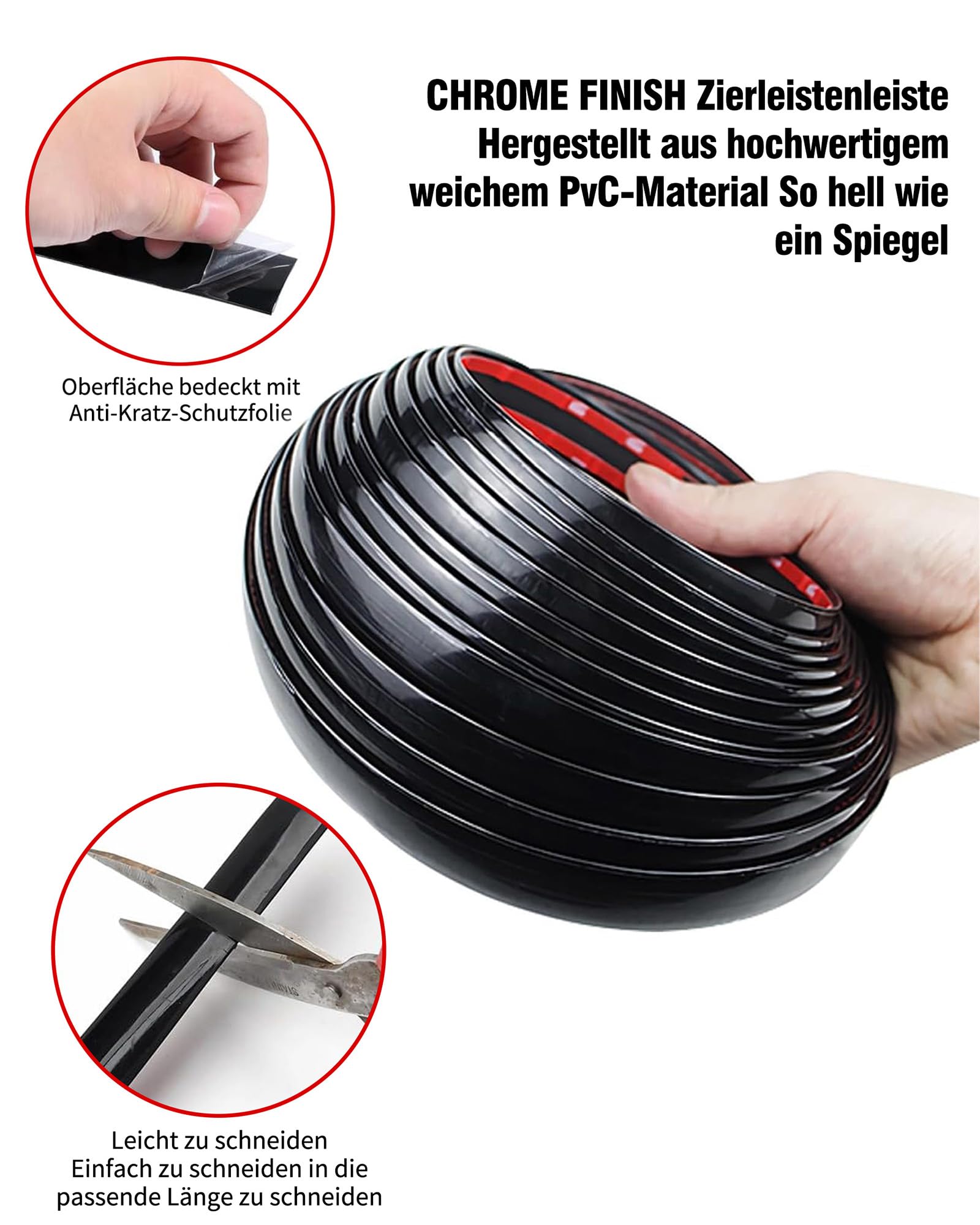 Tira Adhesiva Coche 5 m X 30 mm: Molduras Autoadhesivas con Película Protectora Tira Decorativa Autoadhesiva Flexible para Muebles, Automóviles, Carrocerías, Ventanas, Rejas