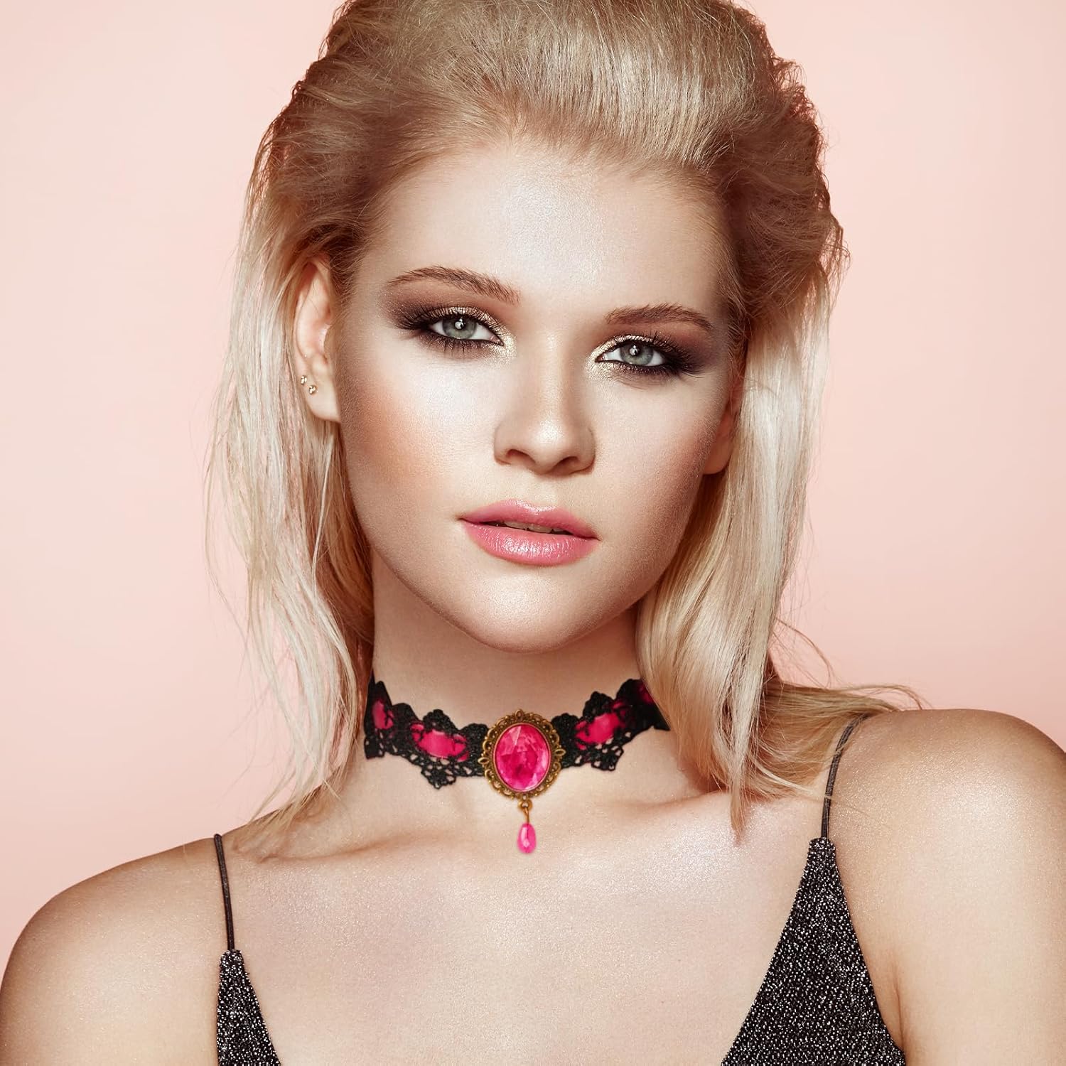 Lace Choker Witch Necklace for Women Halloween Gothic Lace Collar Punk Rhinestone Gothic Necklace Prom Jewelry Halloween Vampire Choker Necklace Costume Emo Witch Accessories - Image 4