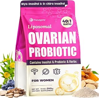 Ovarian Support, Liposomal 40:1 Myo-Inositol & D-Chiro Inositol, for Healthy Ovulation, Menstrual Cycle & Reproductive Health, Probiotics & Prebiotics & Herbs & CoQ10-180 Day Supply