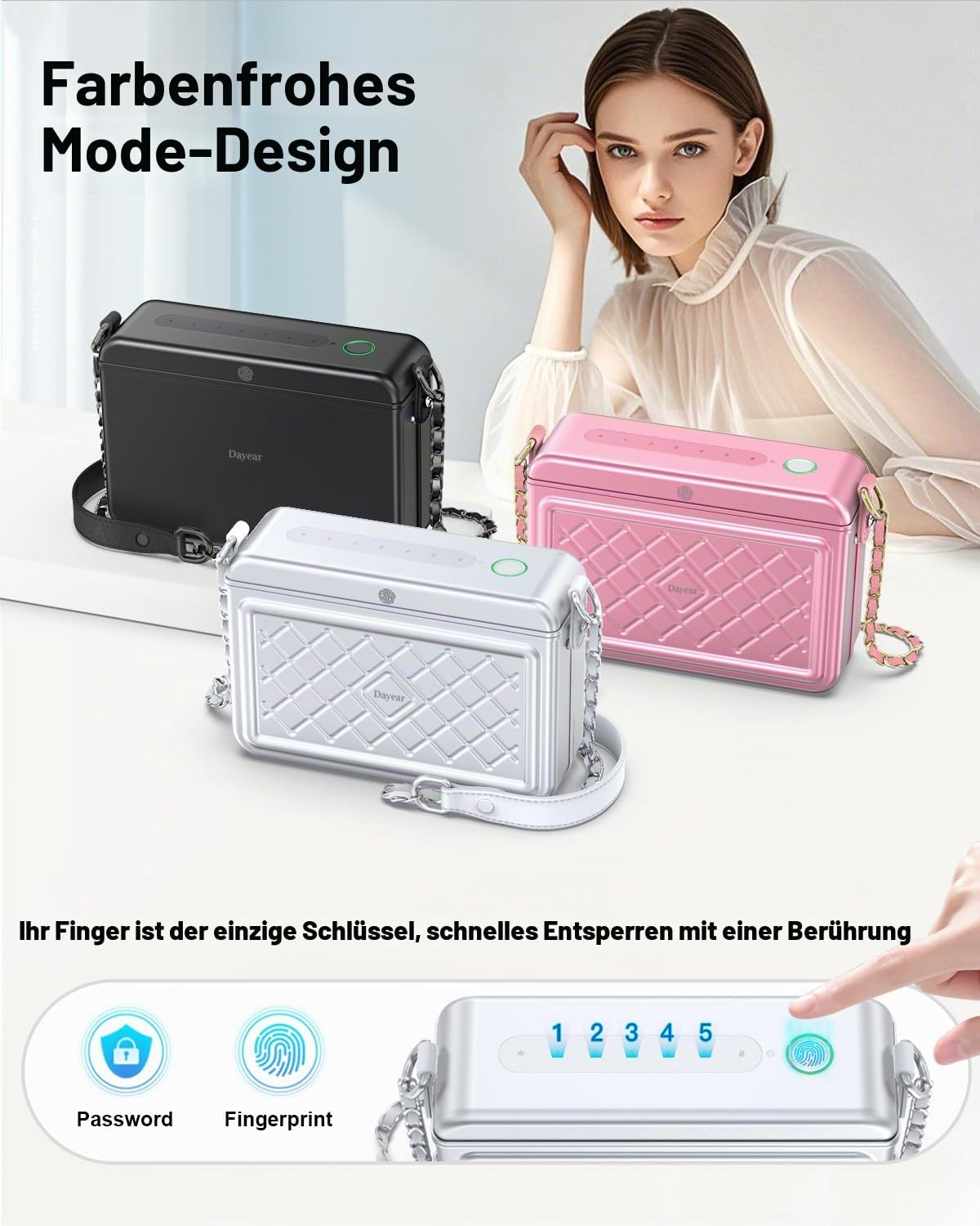 MFi Certified Safe Lock Box mit Find My App (iOS Only),handtasche damen mit Fingerprint und Password, Anti-Theft Money Bag,Diebstahlschutz Safe Deposit Box für Bargeld,Pässe, Geldbeutel,Telefon