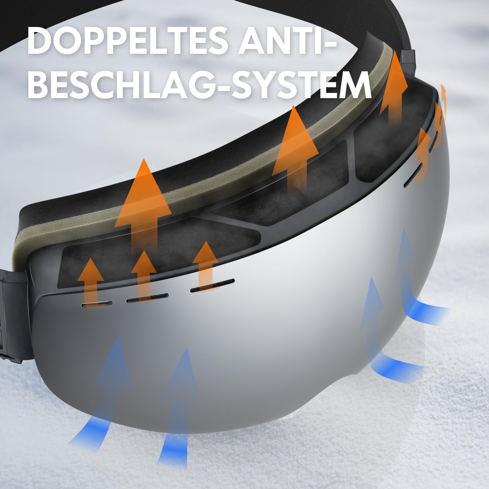 DADA-PRO Skibrille Herren Damen Ski Brille 100% UV Schutz Anti Fog Helmkompatibel Rahmenlose Skibrille für Brillenträger OTG Ski Goggles Snowboard Brill