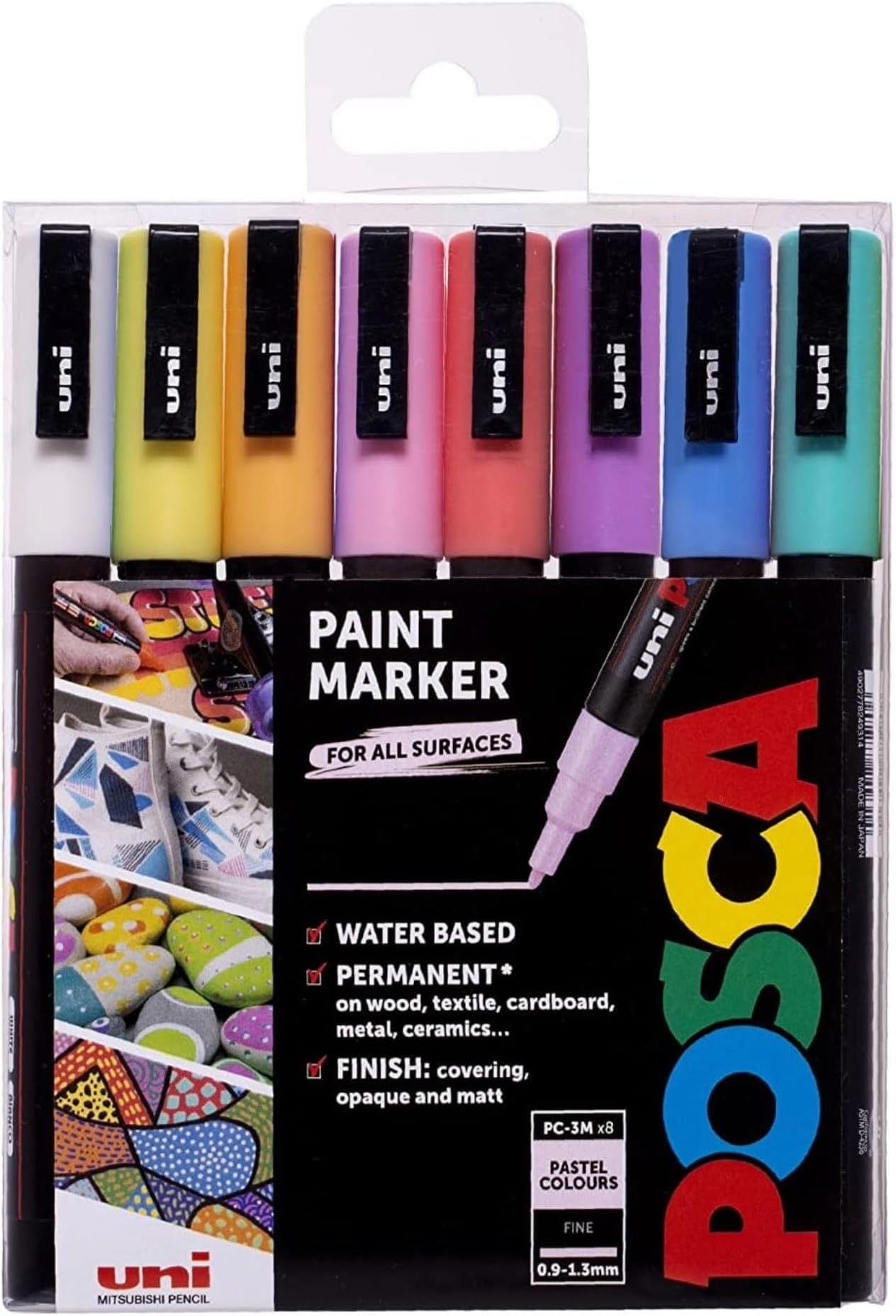 PC-3M Fine Tip Acrylic Paint Marker Pens, 8 Pastel Colours (8-Pack)