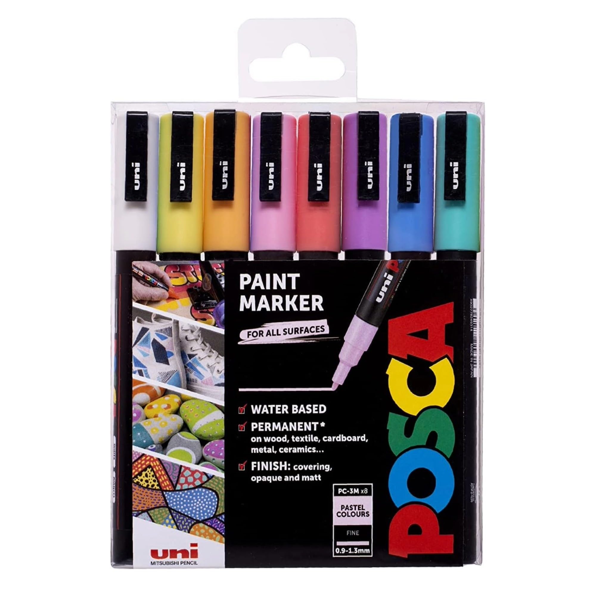 POSCA PC-3M Fine Tip Acrylic Paint Marker Pens, 8 Pastel Colours (8-Pack)