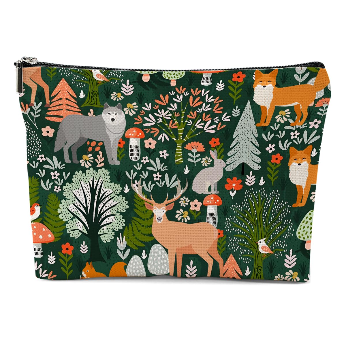 Vintage Forest Animal Makeup Bag, Botanical Cosmetic Bag Travel Pouch, Animal Lovers Gifts for Women Girls Daughter Sisters Coworker Friends Wife