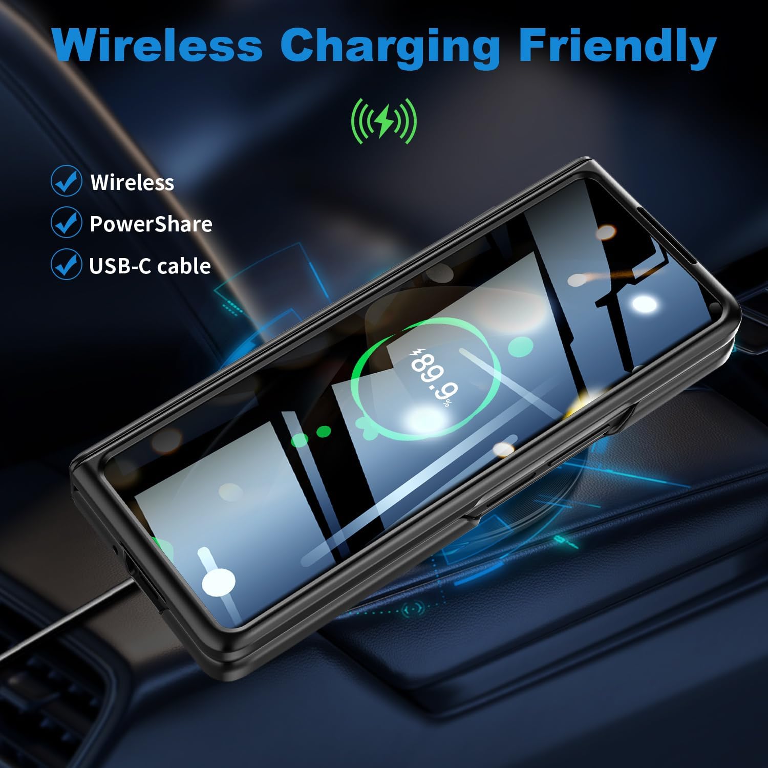 Kaiiecal for Samsung Galaxy Z-Fold-4 Privacy Case:[Hidden Kickstand][Wireless Charging] Slim Hinge Protection Lightweight Stand Phone Cover Case with Privacy Screen Protector Black