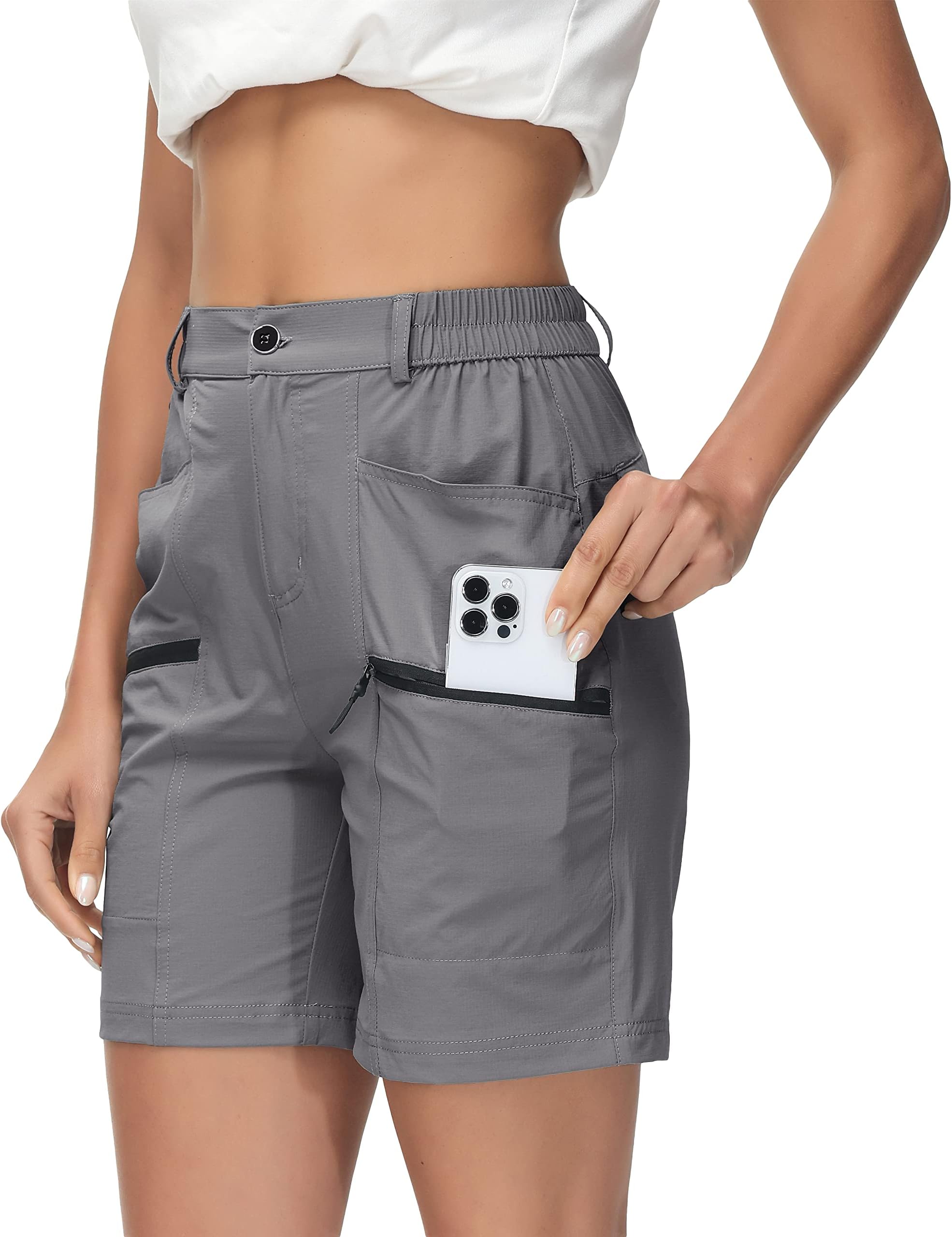 Yundobop Women's Hiking Cargo Shorts Quick Dry Nylon Shorts Summer Travel Active Golf Shorts with 6 Pockets Water Resistant